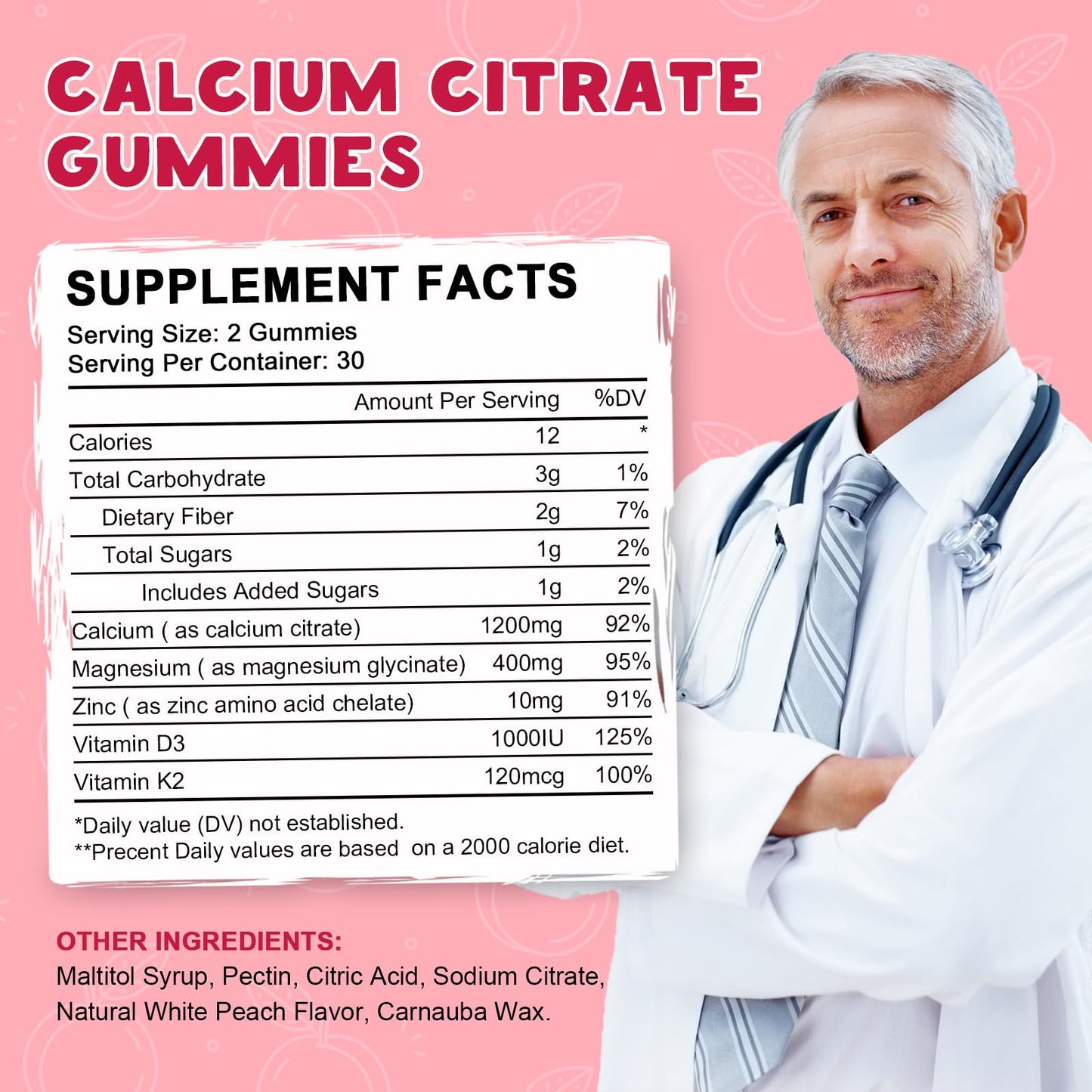 (2 Pack) Calcium Citrate 1200mg with Vitamin D3 Supplements Gummies for Women & Men, Calcium Gummies with Vitamin D3 K2, High Absorption - Maple Wellness Supplements