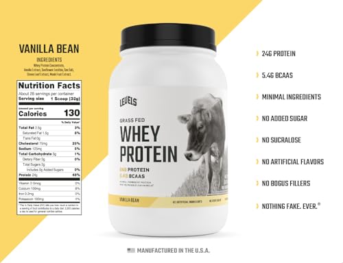 Levels Grass Fed 100% Whey Protein, No Hormones, Vanilla Bean, 2LB Levels NutritionBuy Supplements Australia