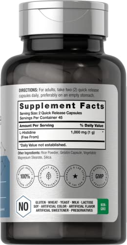 Horbaach L-Histidine 1000mg 90 Capsules | Non-GMO and Gluten Free | Pharmaceutical HorbäachBuy Supplements Australia