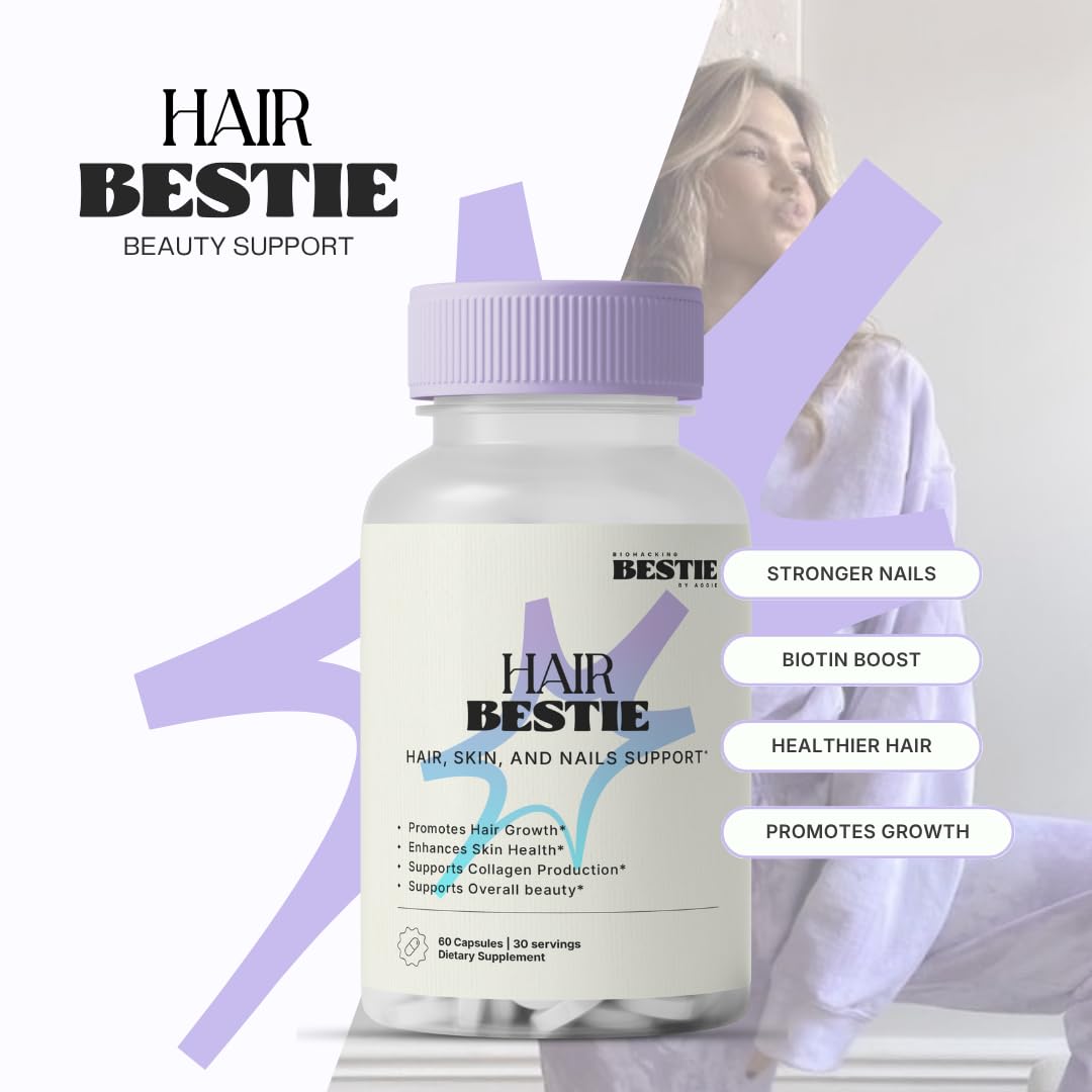 Biohacking Bestie Hair Bestie for Women & Men - Hair Growth Supplement with Biotin, Collagen, Vitamin B5, & Keratin, Support for Skin Health & Nails - 60 Capsules Biohacking BestieBuy Supplements Australia
