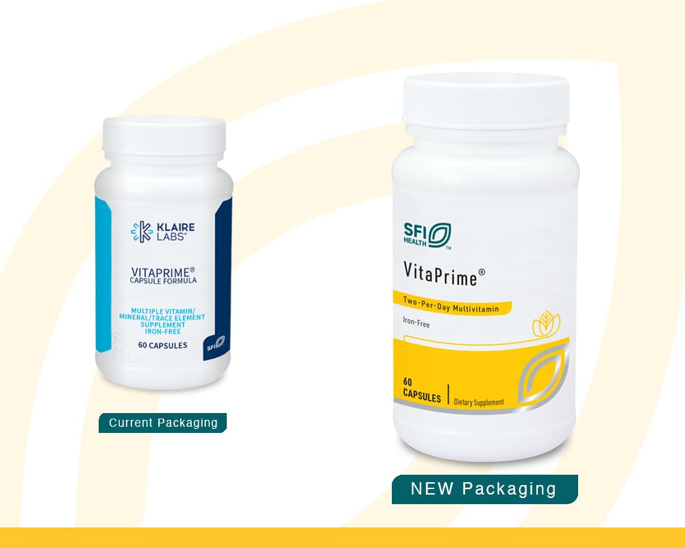 Klaire Labs SFI Health VitaPrime - Iron Free Multivitamin for Women & Men - Promote Immune Function & Support Nutritional Gaps - Two-Per-Day Multivitamin with Methyl Folate & B12 (60 Capsules) SFI HealthBuy Supplements Australia