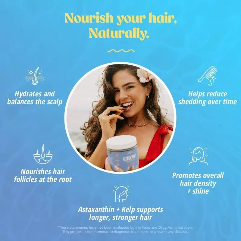 Akasha Superfoods Grow Hair & Beauty Gummies, Supplement with Zinc, Vitamin E, Astaxanthin, Kelp, & Pumpkin Seed, Plant Based Gummies for Women & Men Akasha Superfoods