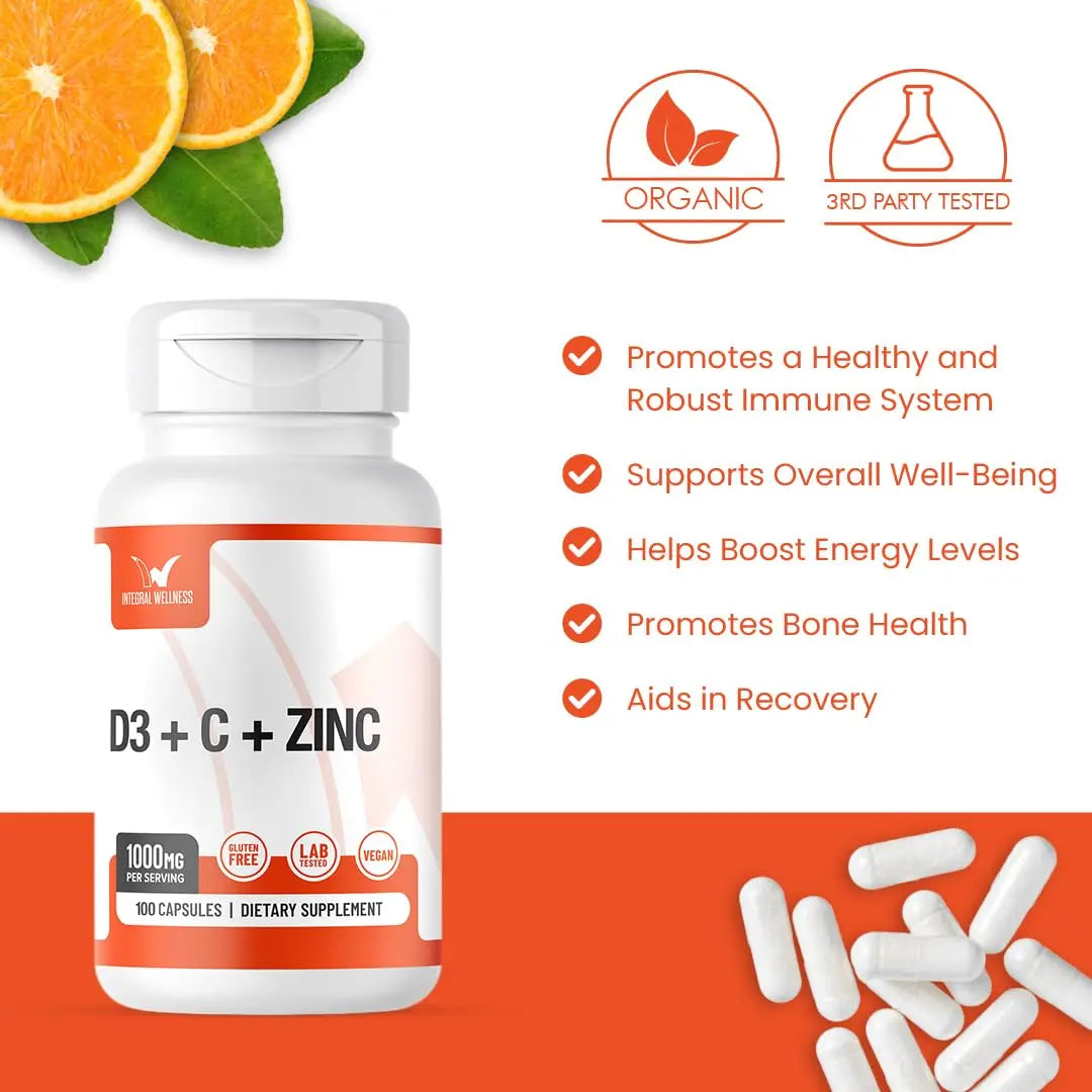 Integral Wellness - Vitamin Complex w/Vitamin D3, C, K2 and Zinc (100 Capsules) - Filler Free, 3rd Party Tested, Clinically Dosed, Bioavailable Forms Integral WellnessBuy Supplements Australia
