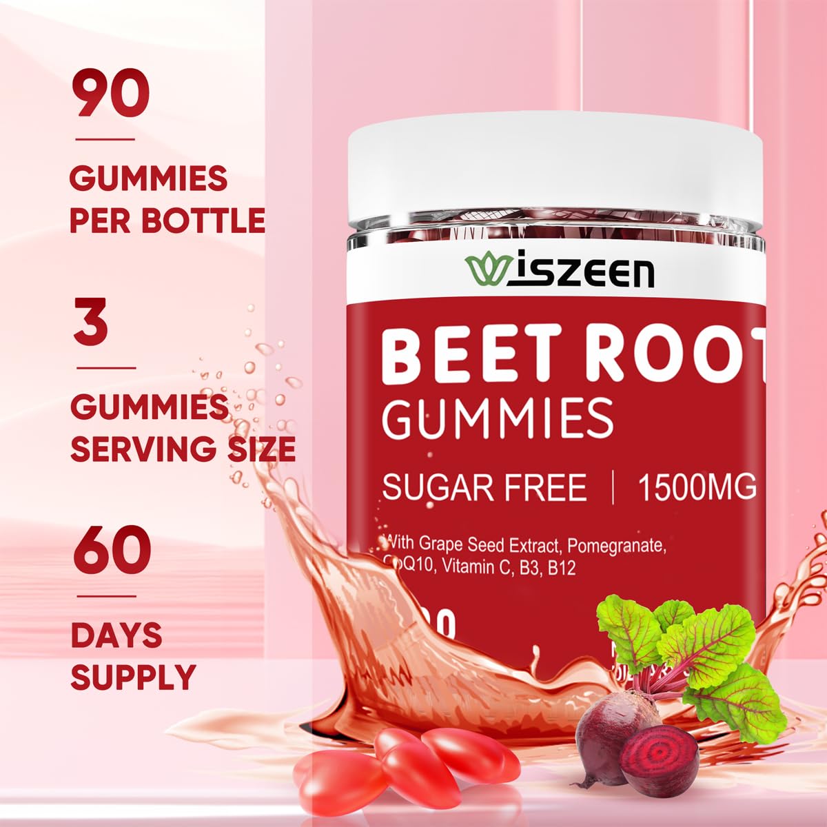 Wiszeen Beet Root Gummies - 60 Servings - Beets Gummies Beet Chews Nitric Oxide WiszeenBuy Supplements Australia