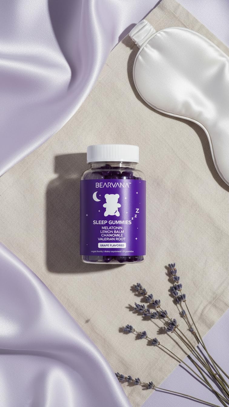 BEARVANA Sleep Gummies with Melatonin | Grape Flavored Vegan Sleep Supplement with Lemon Balm, Chamomile & Valerian Root | Night time Relaxation & Rest Support | 60 Gummies BEARVANABuy Supplements Australia