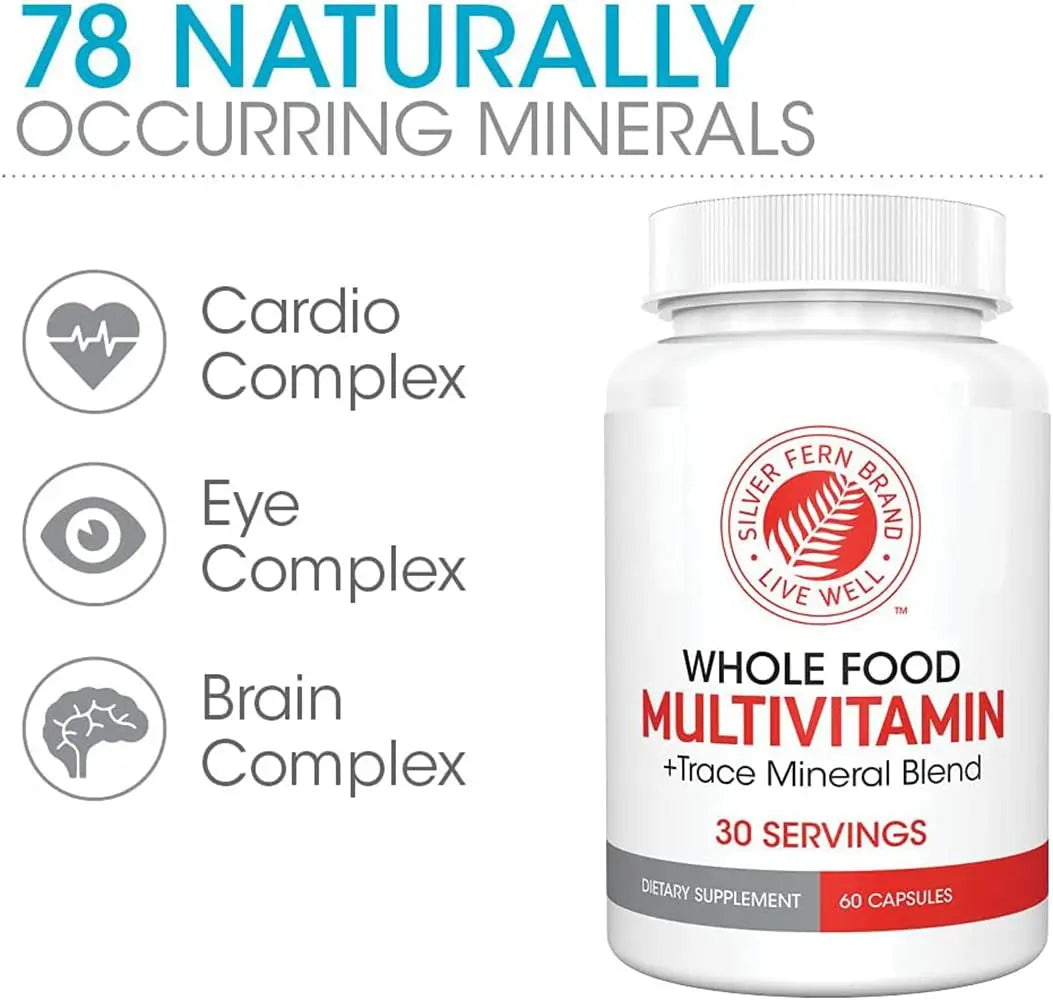 Silver Fern Whole Food Daily Multi Vitamin w/Trace Mineral Blend Supplement - 1 Bottle - 60 Vegicaps - 30 Day Supply - Natural Silver Fern