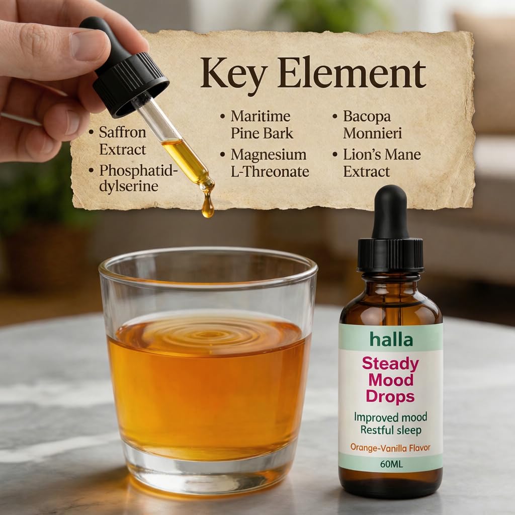 Halla Steady Mood Drops, with Saffron Extract – Fast Absorption Cognitive & Emotional Balance Supplement – Advanced Brain Nutrient Blend – Orange Vanilla Flavor, 2 fl oz DFTLUUEBuy Supplements Australia