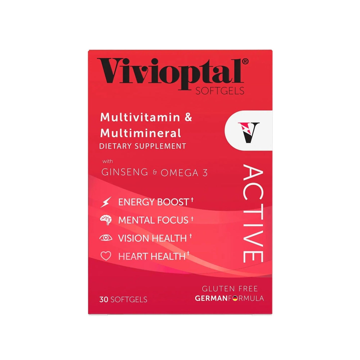 Vivioptal Active, 30 Softgels, Ginseng & Omega 3, Multivitamin & Multimineral, Gluten Free, German Formula Vivioptal VitaminsBuy Supplements Australia