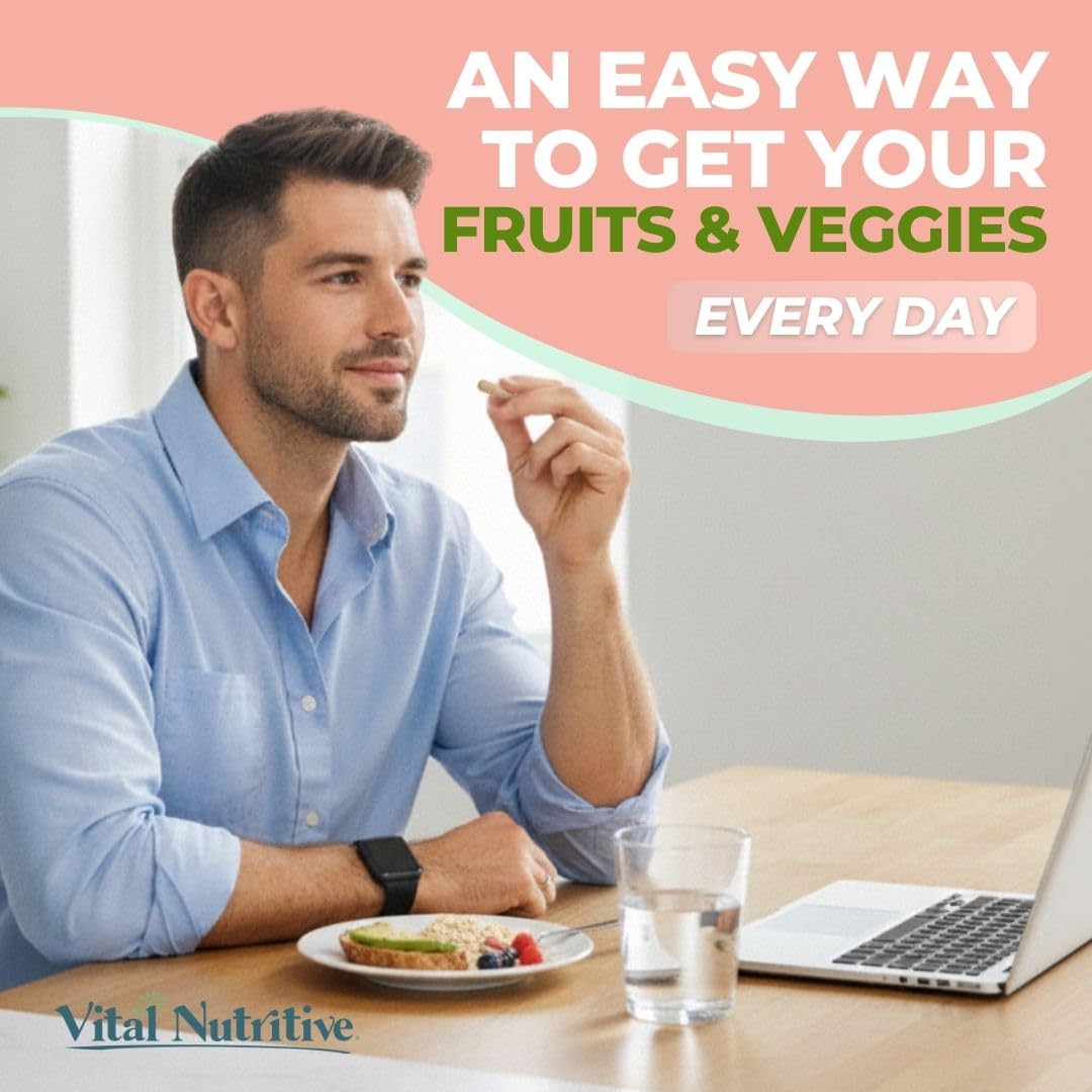 Vital Super Fruits & Veggies - Daily Superfood Capsules for Adults - Fruit & Vegetable Supplements to Boost Immunity & Energy - 2-in-1 Formula for Overall Wellness VITAL NUTRITIVEBuy Supplements Australia