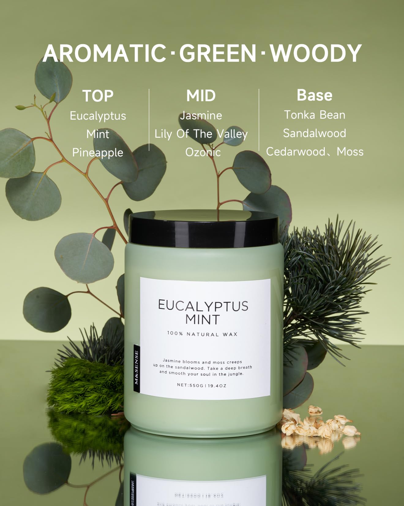M&SENSE Eucalyptus Mint Candles for Home Scented, 19.4oz 110 Hours Burn Soy Aromatherapy M&SENSEBuy Supplements Australia