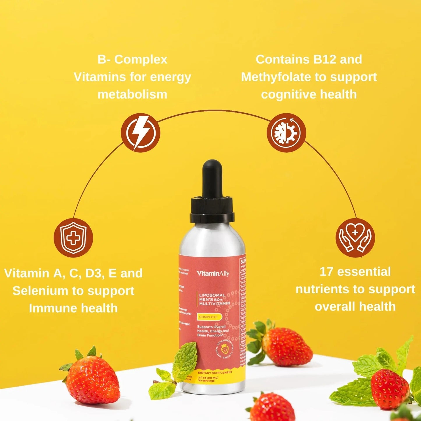 Vitaminally Liposomal Men's 50+ Liquid Multivitamin Drops | Non-GMO | Sugar Free | Gluten Free | 30 Day Supply | 3 FL Oz | Vitaminally