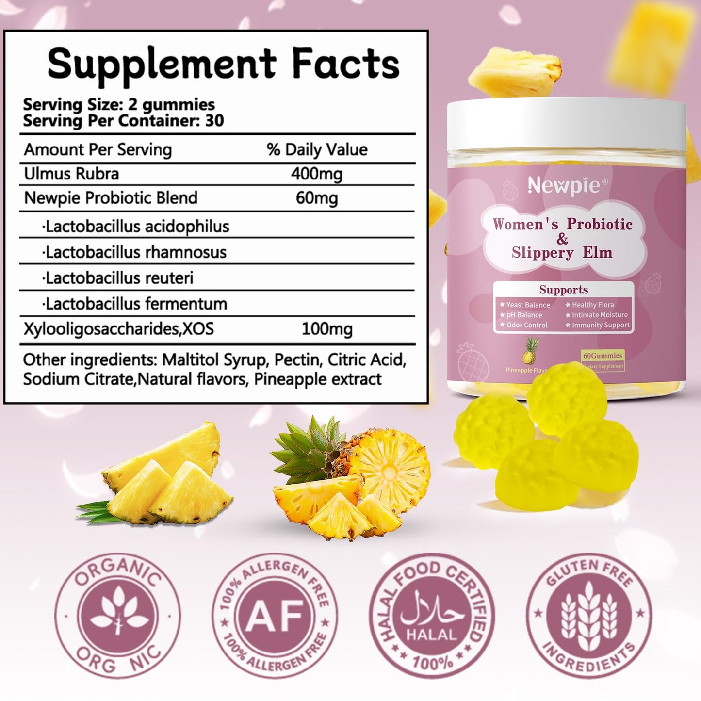 Blltzzz Her Juicy Women's Probiotic Gummies | Pineapple Flavor | Contains Slippery Elm and Probiotic Blend to Support Women's Intimate pH Balance, Gut Wellness and Overall Well-Being | 60 Gummies (2) BlltzzzBuy Supplements Australia