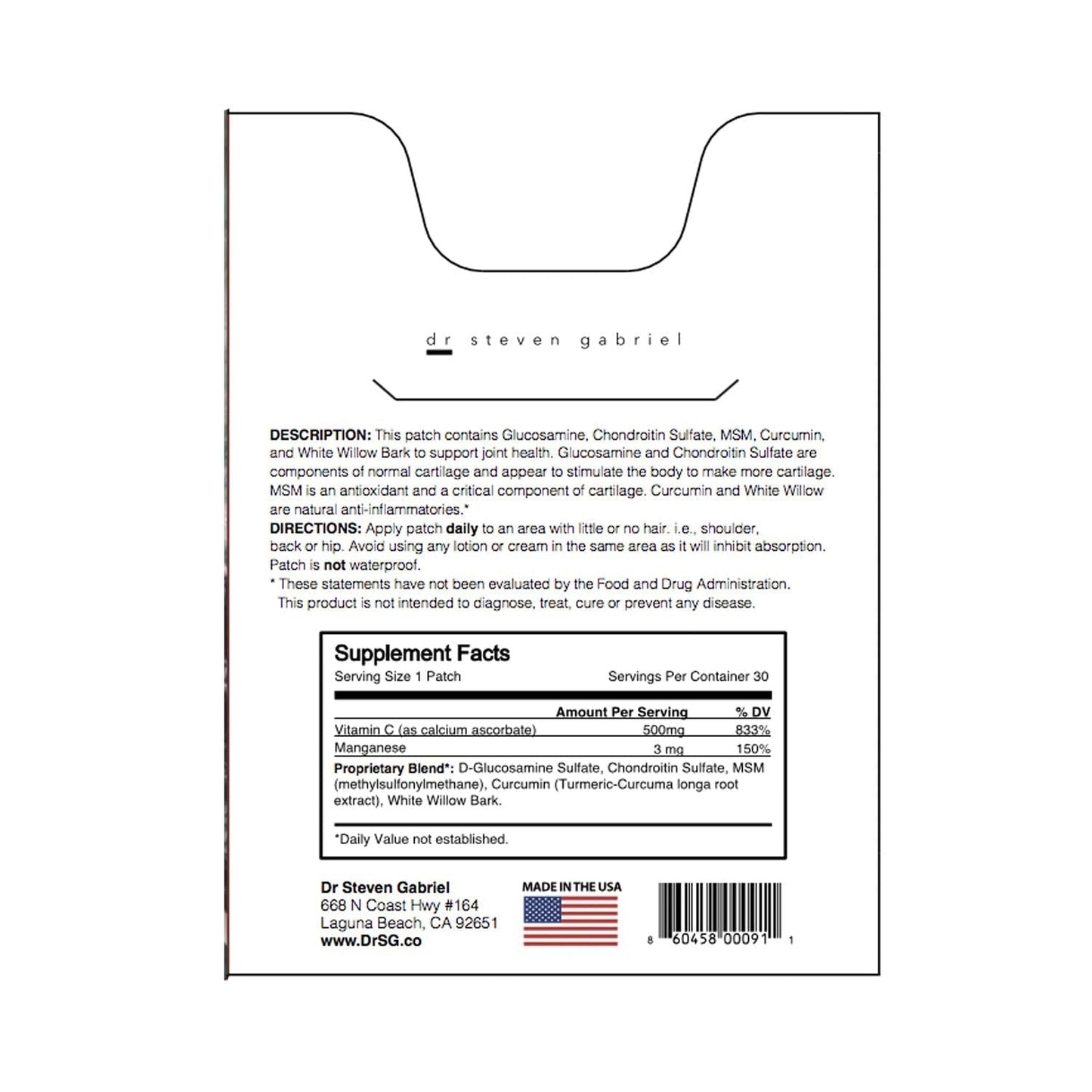 Dr. Steven Gabriel | Glucosamine Patch | Joint Relief, Improve Flexibility | Chrondroitin | 30 Day Supply DrSGBuy Supplements Australia