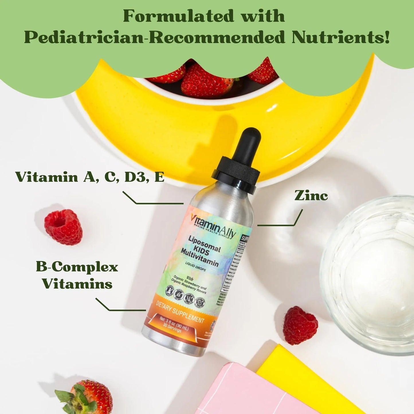 Vitaminally Liposomal Kids Liquid Multivitamin | Non-GMO | Clean | Sugar Free | Gluten Free | Organic Berry Flavors | Vitaminally