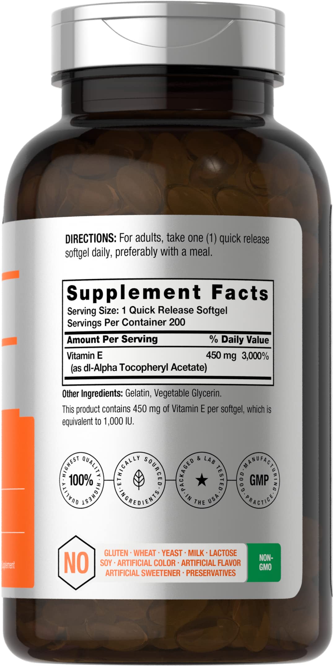 Vitamin E 1000 IU Softgel Capsules | 200 Count | Non-GMO, Gluten Free, Preservative Free HorbäachBuy Supplements Australia