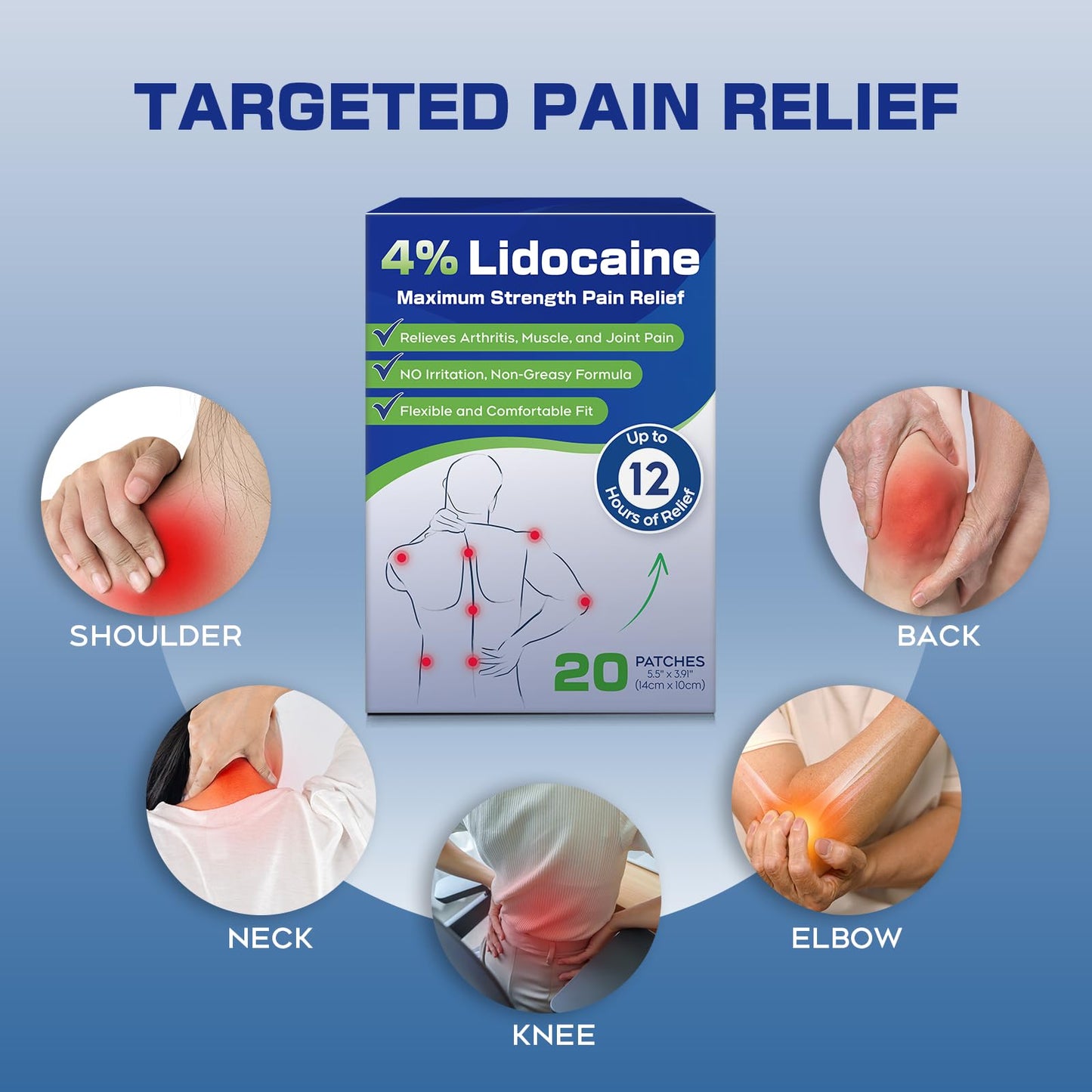 Uposiut 4% Lidocaine Patches - 20 Count Maximum Strength Lidocaine Patches, 10 Packs of 2 Patches for Muscle Pain Relief in The Neck, Shoulders, Back, Knees, and Anks, 12 Hour Pain Relief-012345 UposiutBuy Supplements Australia