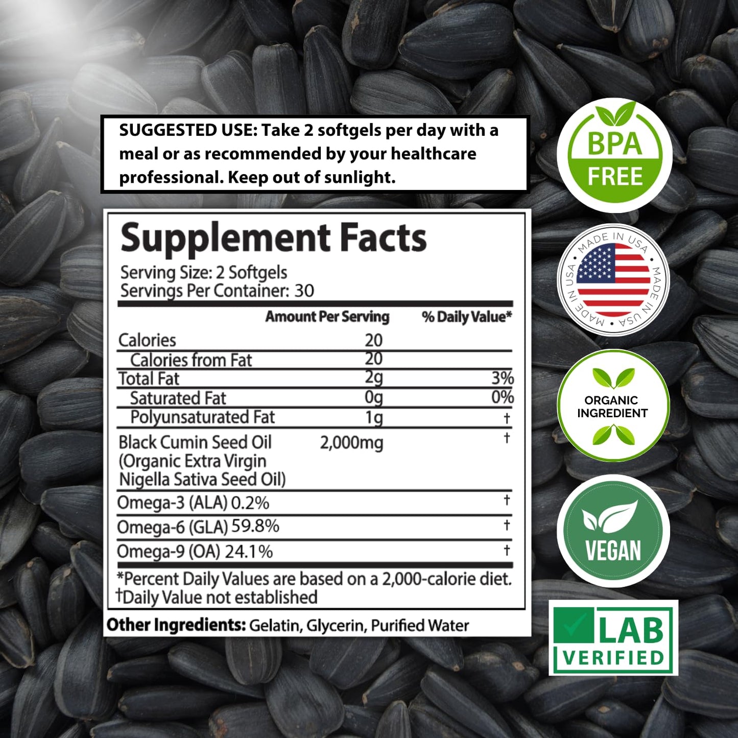 Organic Black Seed Oil 2000mg - 60 Softgel Capsules (Non-GMO) Premium Cold-Pressed Mother Nature Organics Superfoods for Organic LivingBuy Supplements Australia