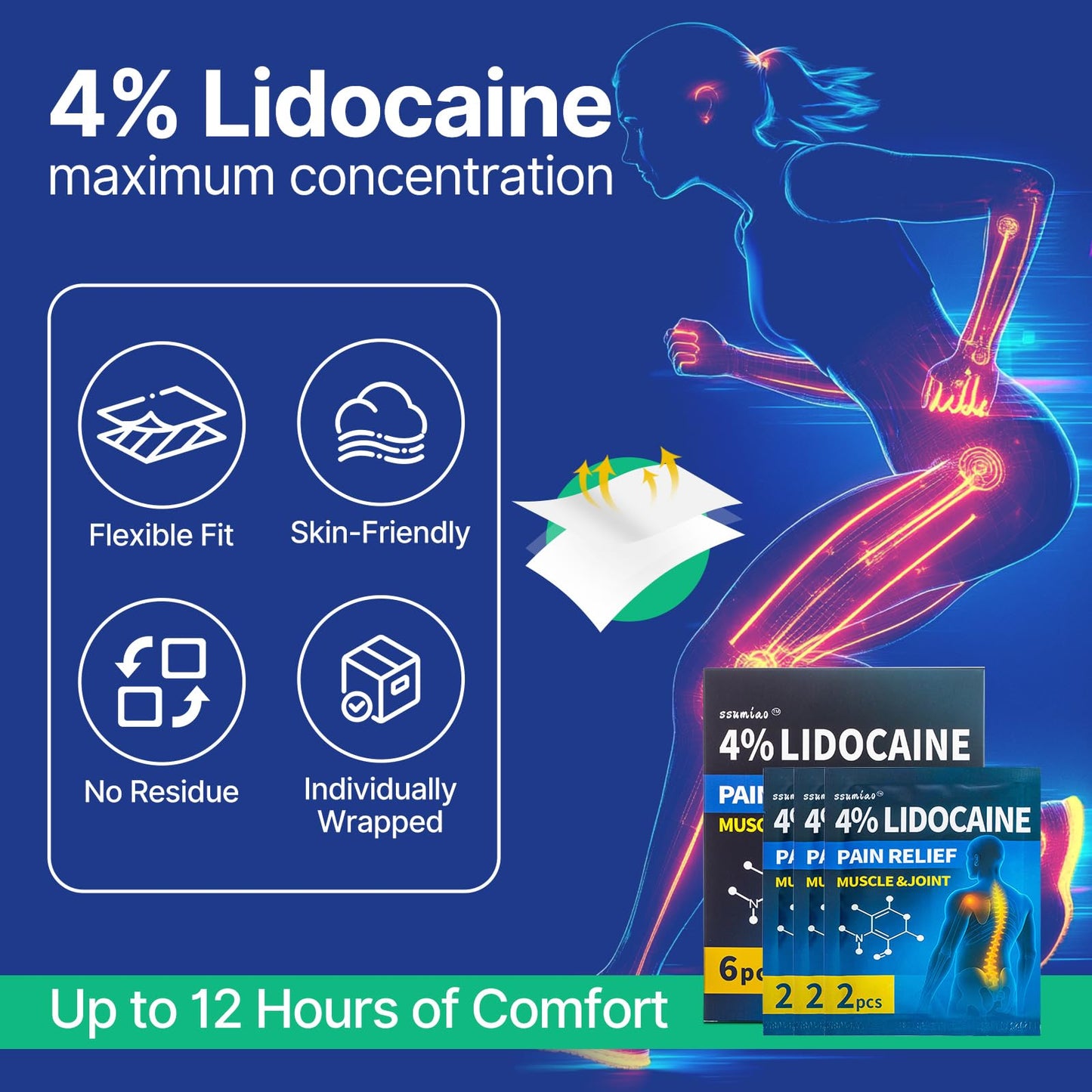 18 pcs Lidocaine Pain Relief Patches 4% - Long-Lasting Hydrogel Pain Patch with Lavender Scent | Flexible & Discreet for Back, Neck, Arthritis, Muscle & Joint Discomfort | (3 Packs) ssumiaoBuy Supplements Australia