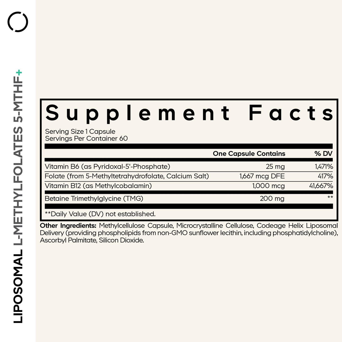 Codeage Liposomal L-Methylfolate 5-MTHF+ - Active Vitamin B9, Methylcobalamin B12, Betaine TMG, B6-2-Month Supply Multivitamins - Liposomal Delivery - Bioavailable B-Vitamin Complex - 60 Capsules CodeageBuy Supplements Australia