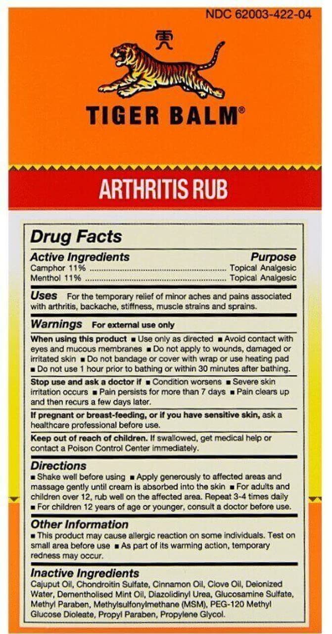 Tiger Balm Arthritis Rub, 4 oz. – Sore Muscle and Joint Relief Cream – for Use with Rheumatoid Arthritis and Carpal Tunnel – Effective Muscle Relief Rub - 2 Pack Tiger BalmBuy Supplements Australia