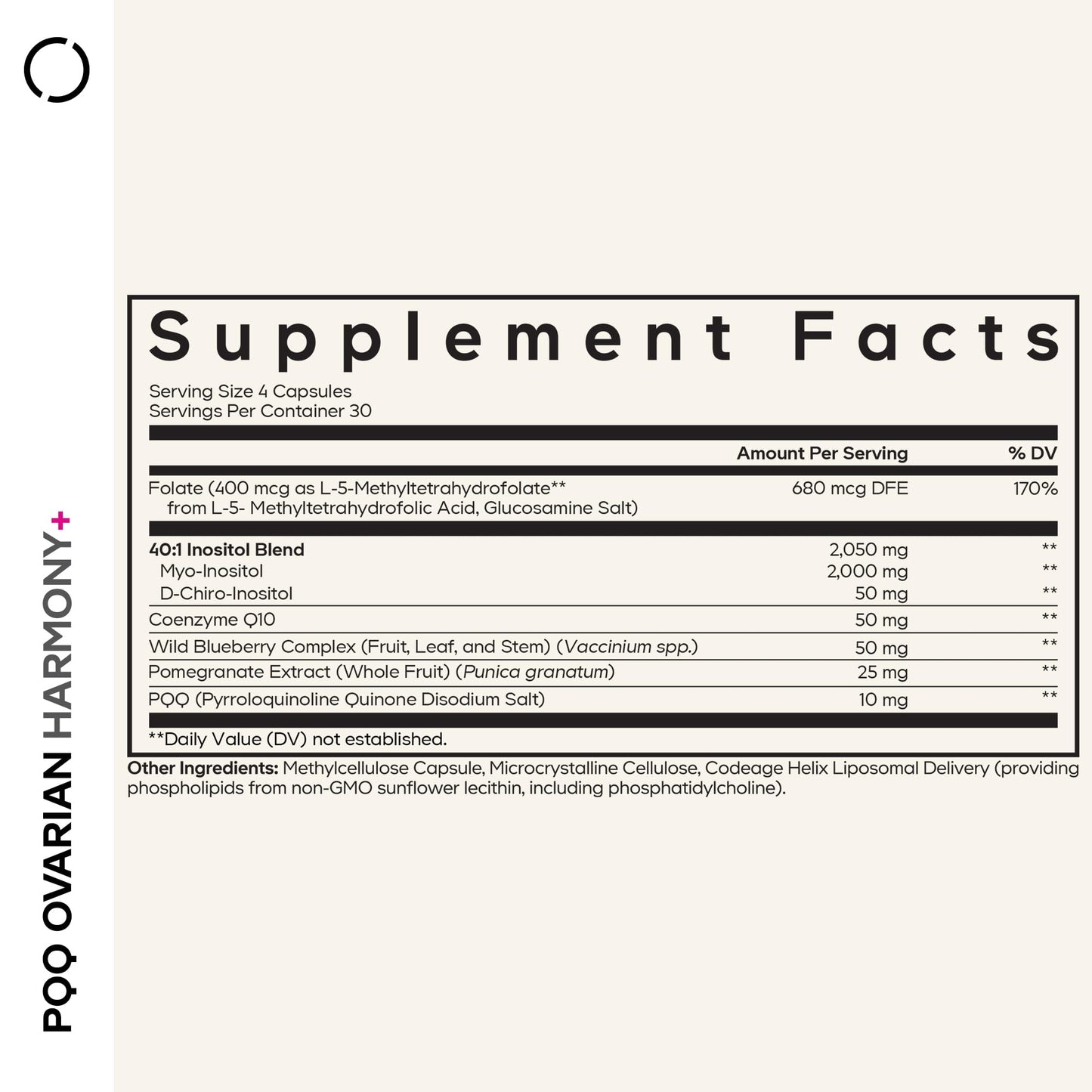 Codeage PQQ Ovarian Harmony+ Supplement - PQQ (Pyrroloquinoline Quinone), Myo-Inositol & D-Chiro-Inositol 40:1 Blend, Folate 5-MTHF, CoQ10, Wild Blueberry - Liposomal Delivery - Non-GMO - 120 Capsules CodeageBuy Supplements Australia