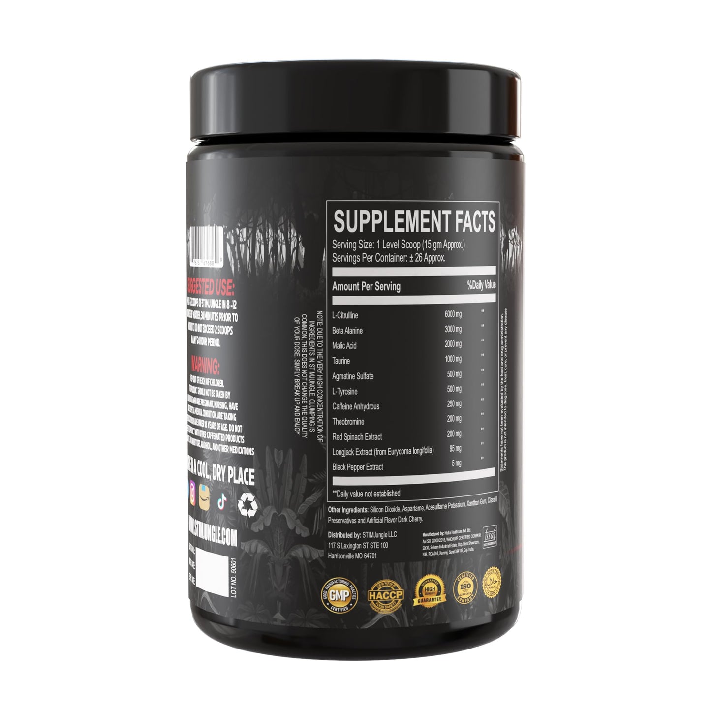 STIMJungle Essential Preworkout •Insane Energy •6G L-Citrulline •3G Beta Alanine •Tongkat Ali •Caffeine •Theobromine