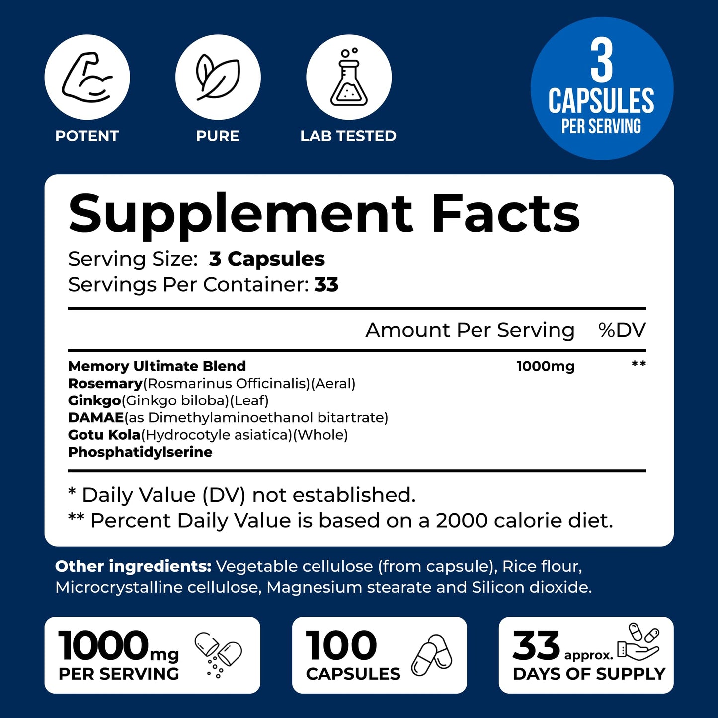 We Like Vitamins Phosphatidylserine Supplement with Gingko Biloba, Gotu Kola, DMAE - Improves Focus, Memory, Cognitive Function - Soy-Free 1000mg Memory Ultimate Complex - 100 Easy-to-Swallow Capsules We Like VitaminsBuy Supplements Australia