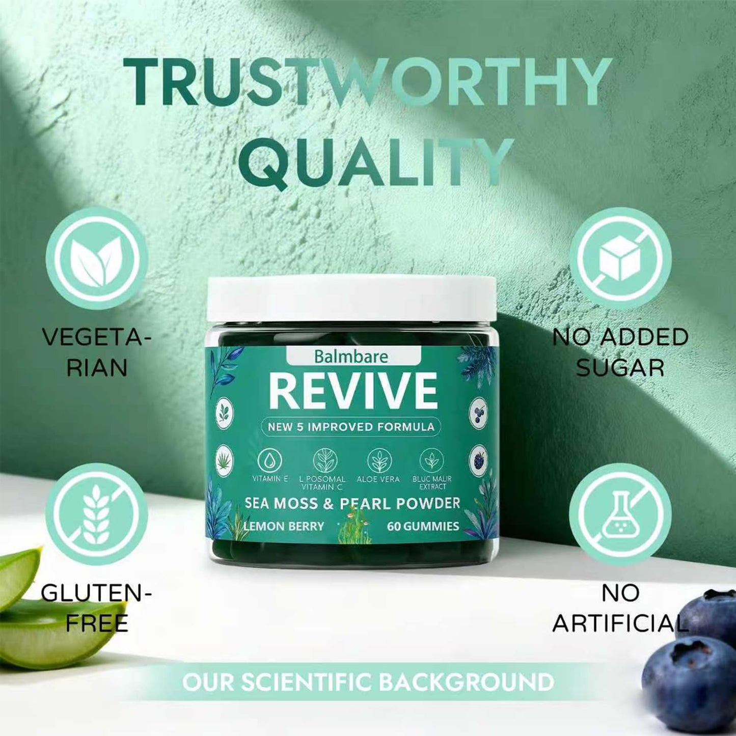 Balmbare Revive Gummies for Hair Loss, with Organic Irish Sea Moss Pearl Powder, Vitamins C & E, Aloe Vera - Supports Healthy Hair, Skin & Nails Growth (1pcs) ReviveNerveBuy Supplements Australia