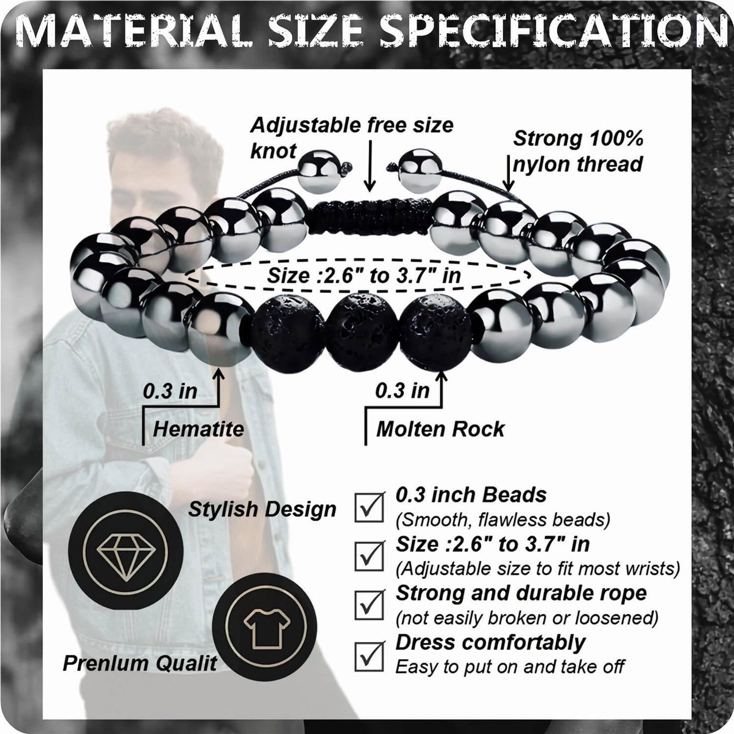 RENZHI-Magnetic Hematite Bracelet–Beaded Magnetic Bracelets for Men and Women RENZHIBuy Supplements Australia