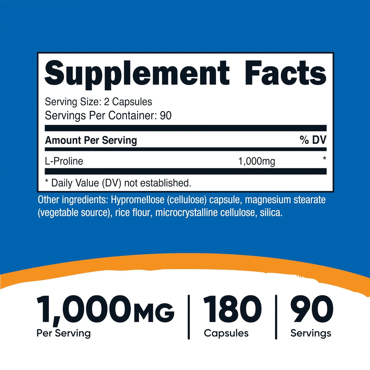 Nutricost L-Proline 1000mg, 180 Capsules (90 Servings) - 500mg Per Cap, Non-GMO, Gluten Free NutricostBuy Supplements Australia