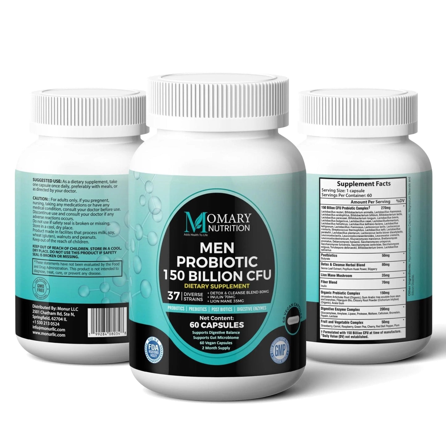 8-in-1 Bio Cultures Complex for Men – 150 Billion CFU Probiotics with 37 Diverse Strains, Organic Prebiotics, Postbiotics & Digestive Enzymes – Supports Digestive Balance & Gut Microbiome - Maple Wellness Supplements