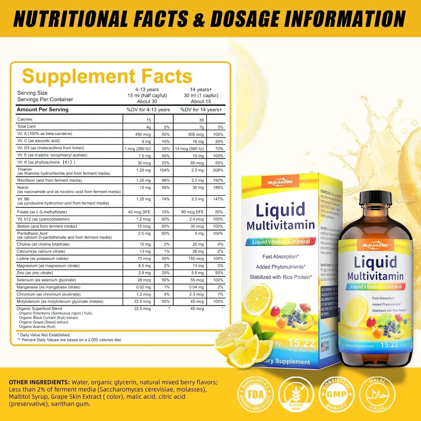 HEALOADING Nutritious Liquid Multivitamin for Women:Liquid Multi Vitamin with Amino Acids Zinc Selenium Mixed Fruit Flavor HEALOADINGBuy Supplements Australia
