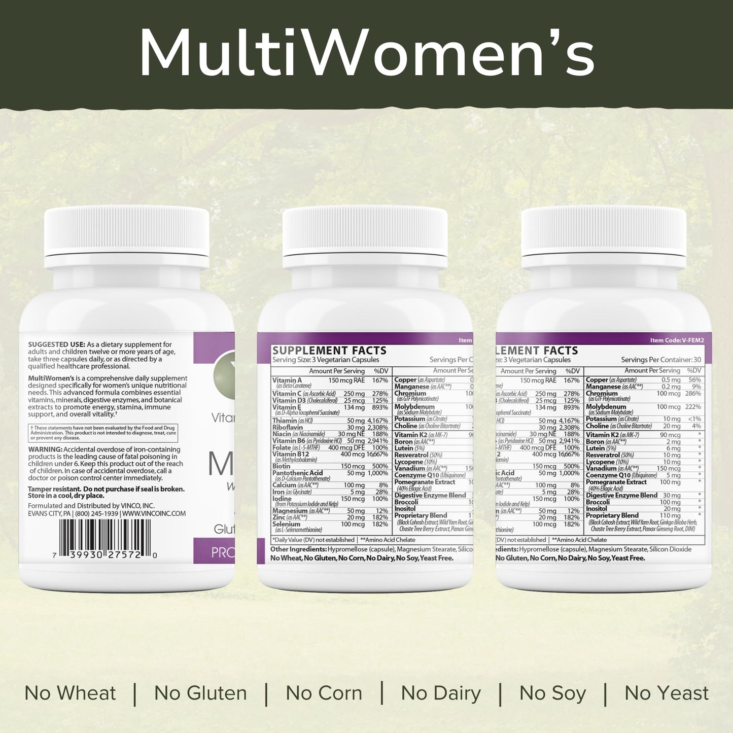 Vinco Inc - MultiWomen’s with Digestive Enzymes Daily Supplement | (90 Capsules) | Multivitamin for Women | Supports Energy, Hormone Balance, Immunity & Digestion | Gluten Free & Vegetarian VincoBuy Supplements Australia