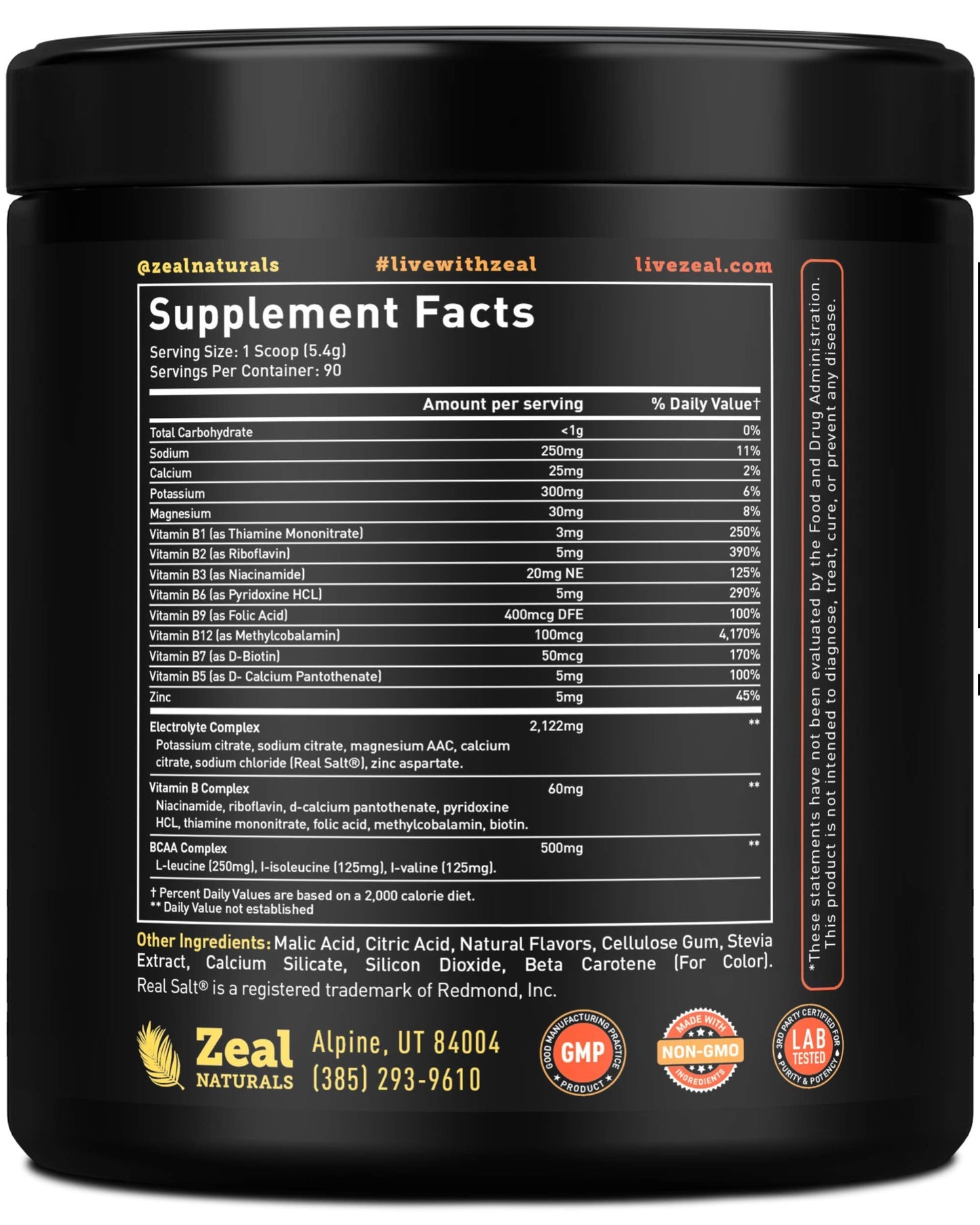 Enhanced Electrolyte Powder (Peach Mango | 90ct.) + BCAA, B-Vitamins & Real Salt Zeal NaturalsBuy Supplements Australia