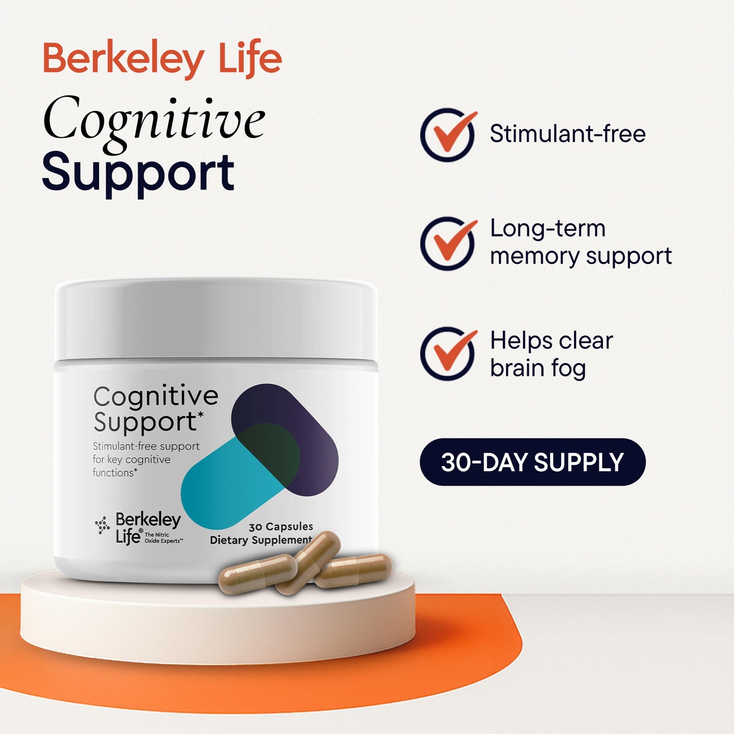 Berkeley Life Cognitive Support Supplement for Memory & Focus - Brain Health Supplements Supports Memory Loss, Mental Clarity, Inability to Multitask & Loss of Speed - for Adults - 30 Capsules Berkeley LifeBuy Supplements Australia