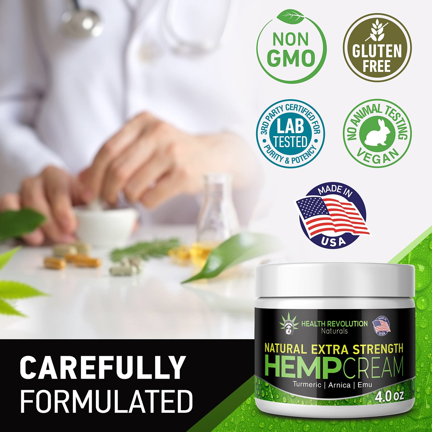 Health Revolution Hemp Arnica Cream Maximum Strength - Soothes Muscles, Joints, Feet, Nerve, Back, Knee, Hip, with Arnica, MSM, Emu, Turmeric - Expertly Formulated 4oz Health RevolutionBuy Supplements Australia