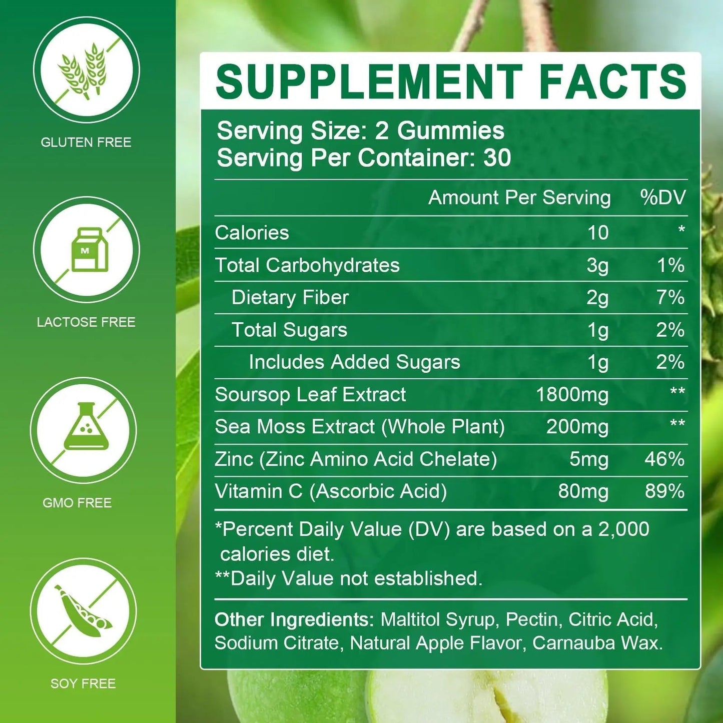 WOGORGT Soursop Graviola Gummies - Soursop Multivitamin Gummies with 200mg Sea Moss Extract for Antioxidant WOGORGT