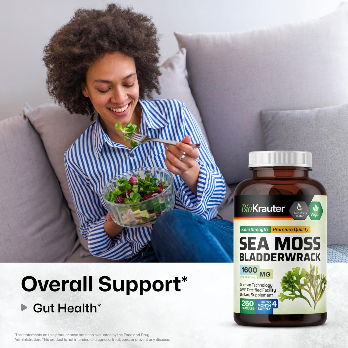 BIO KRAUTER® 2-in-1 Sea Moss for Thyroid Support - Vegan Bladderwrack & Sea Moss Capsules for Women & Men - Natural Сhondrus Сrispus Seaweed Supplement 1600 mg - 125 Days of Supply, Non-GMO BIO KRAUTERBuy Supplements Australia