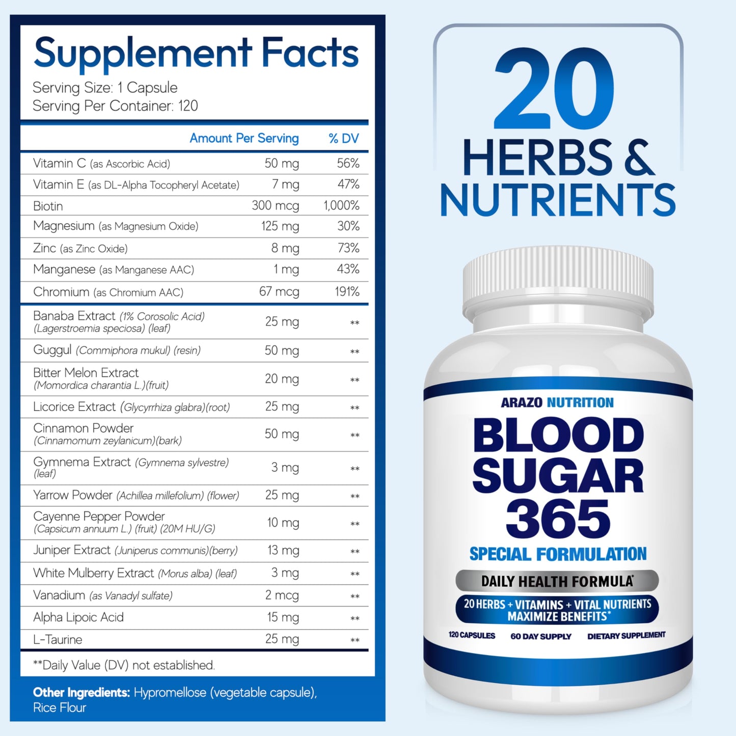 Arazo Nutrition Blood Sugar 365 Supplement – Supports Healthy Energy Levels - 120 Herbal Pills - 60 Day Supply Aus HealthcareBuy Supplements Australia