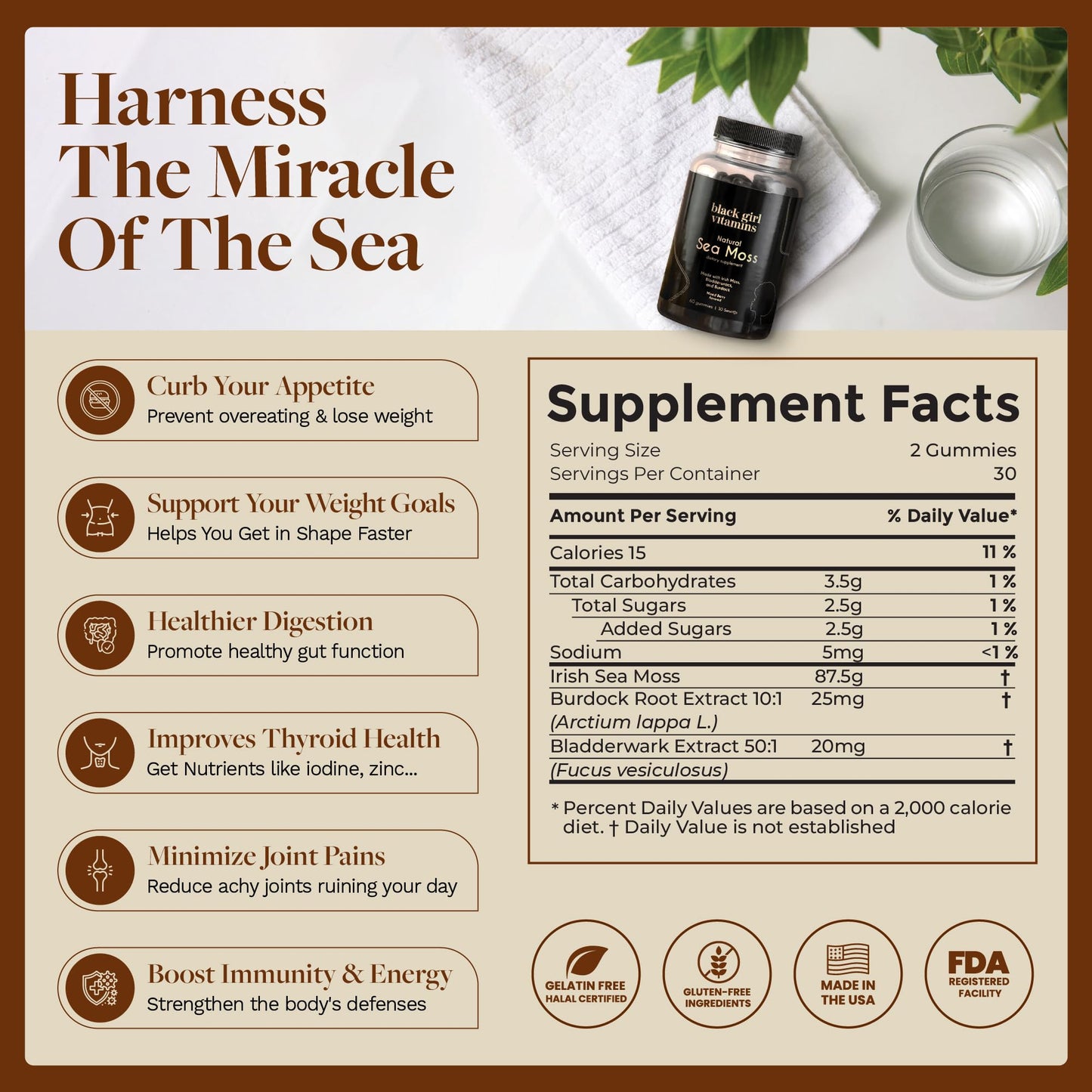 Black Girl Vitamins - Irish Sea Moss Gummies - SeaMoss + Bladderwrack & Burdock - 92 Minerals for Thyroid, Metabolism, and Immunity - Vegan