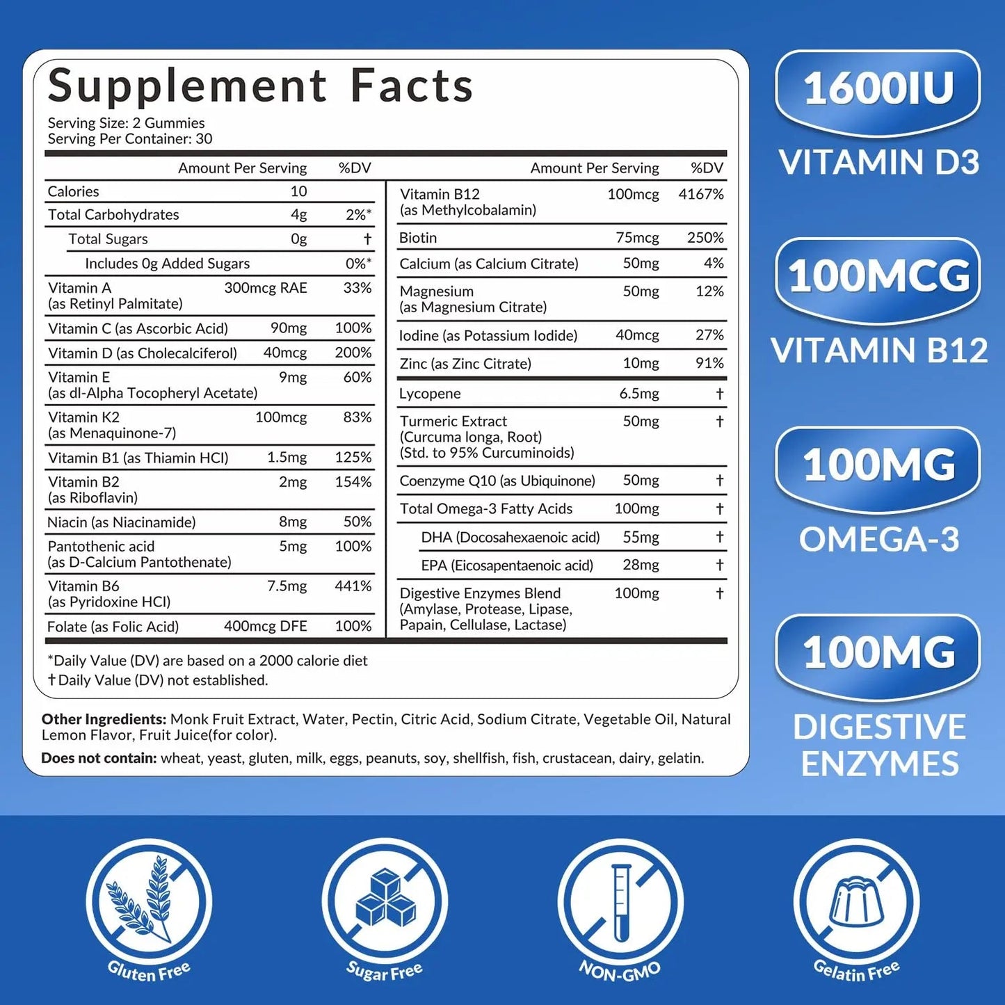 WEEVIT Mens Multivitamins Gummies, Omega 3, CoQ10, Turmeric, Lycopene, Digestive Enzymes, Daily Mens Vitamins A C D E B6 B12 WEEVIT