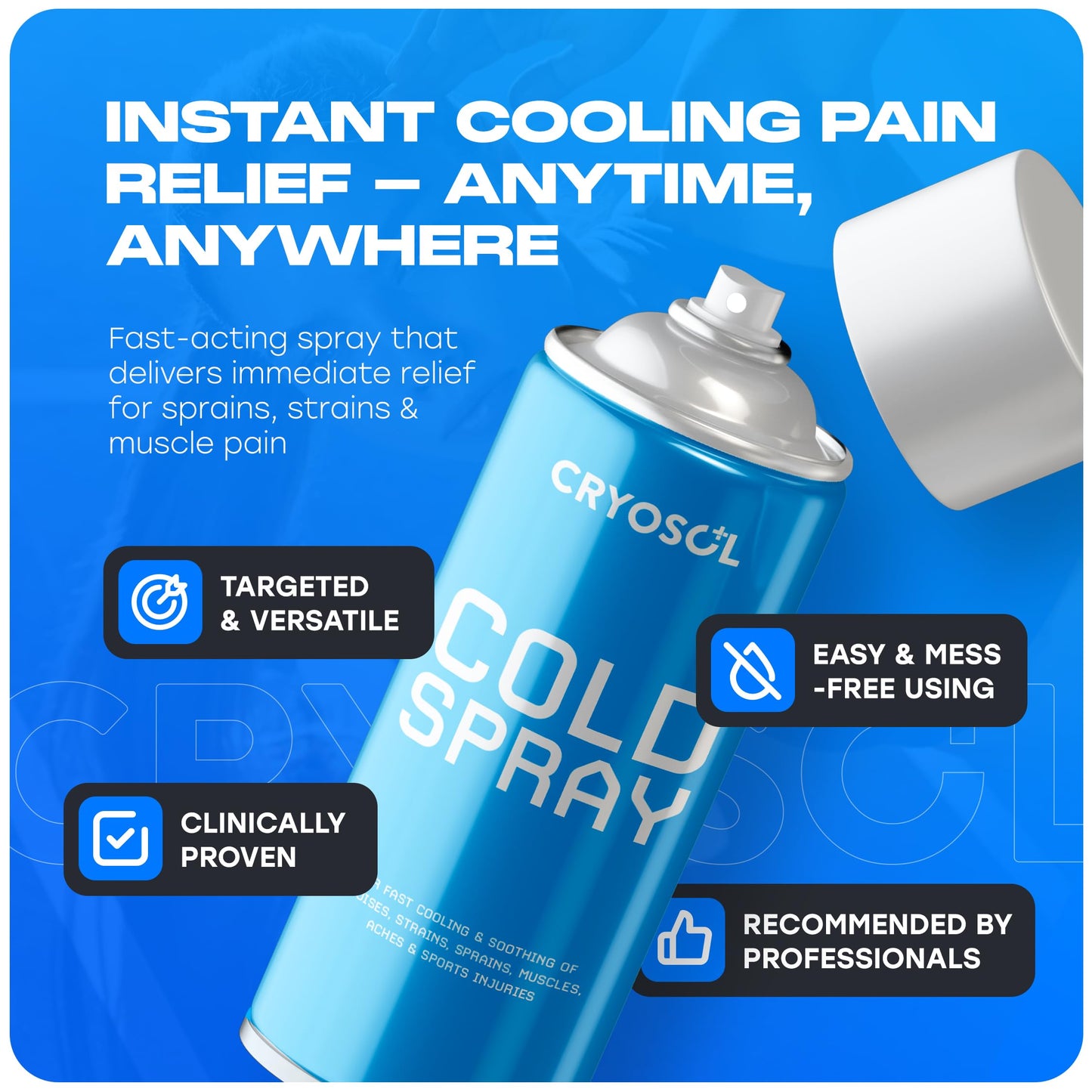 CRYOSOL Freeze Spray for Rapid Relief Anywhere - Pain Relief Spray for Sprains, Strains, Bruises, Aches and Sports Injuries - Cryotherapy for Instant Cooling Relief - 200ml / 6.76 fl oz Venture HealthcareBuy Supplements Australia