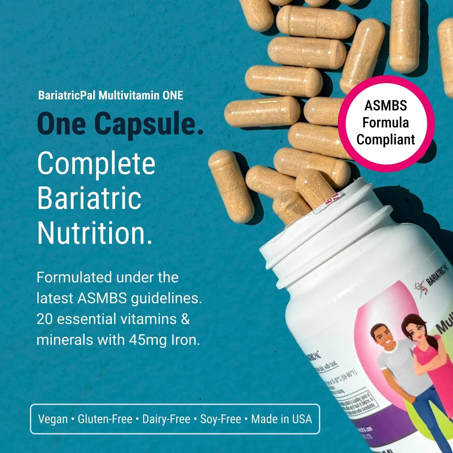 BariatricPal Multivitamin ONE 1 per Day! Bariatric Multivitamin Capsule Iron Free | Easy to Swallow Capsule | BariatricPal