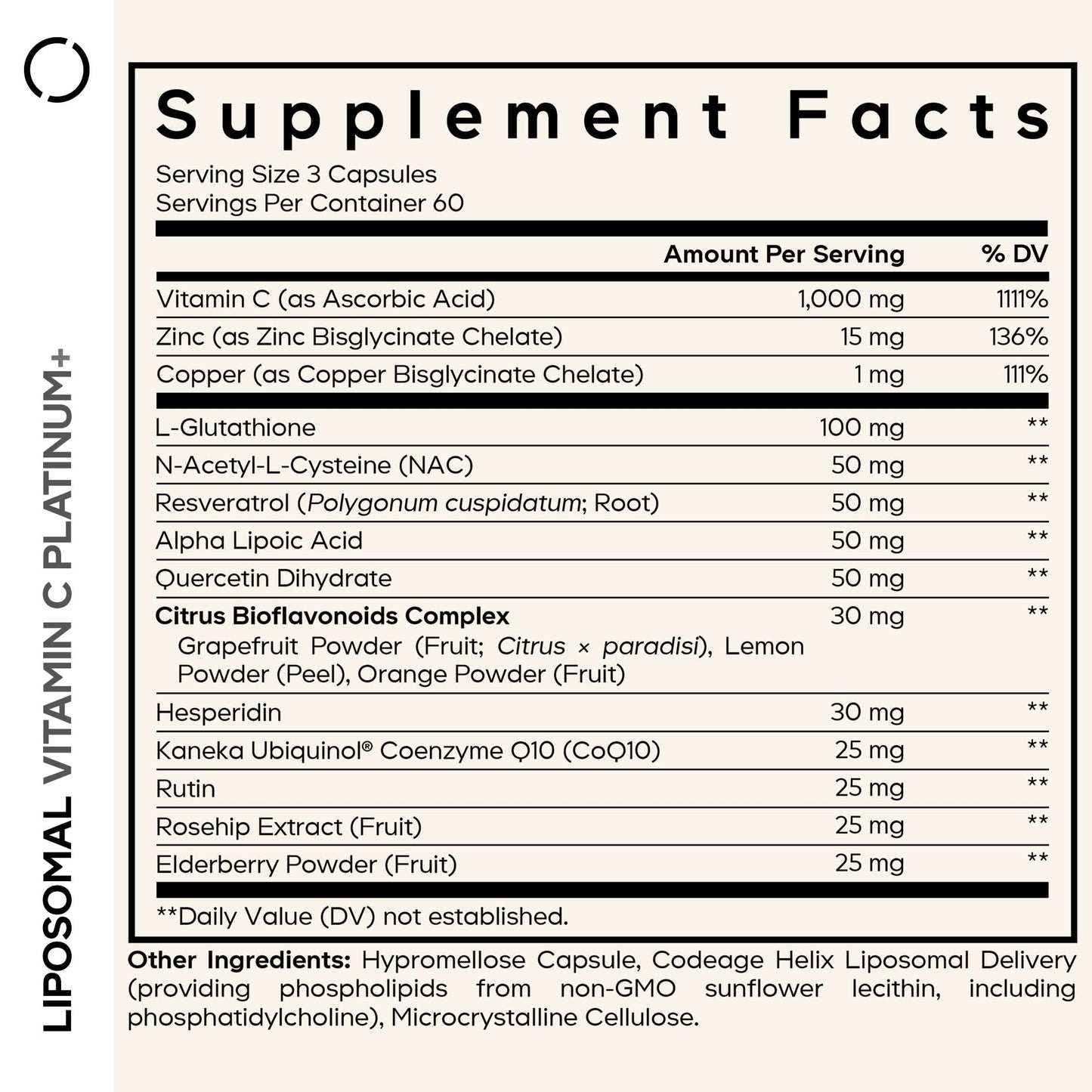 Codeage Liposomal Vitamin C+ Platinum - 1000 Mg Vitamin C Vitamins, Glutathione, NAC (N Acetyl Cysteine), Resveratrol, CoQ10, Rutin, Elderberry, Quercetin, Rosehip, Citrus Bioflavonoids - 180 Capsules CodeageBuy Supplements Australia