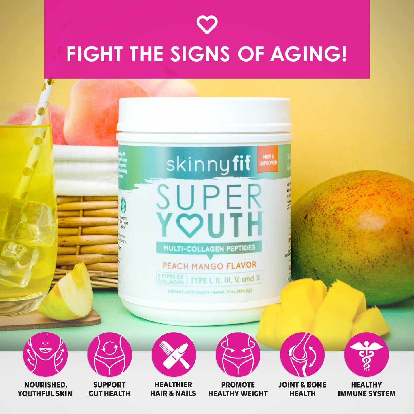 SkinnyFit Super Youth Multi-Collagen Peptides Plus Apple Cider Vinegar, Hyaluronic Acid SkinnyFitBuy Supplements Australia