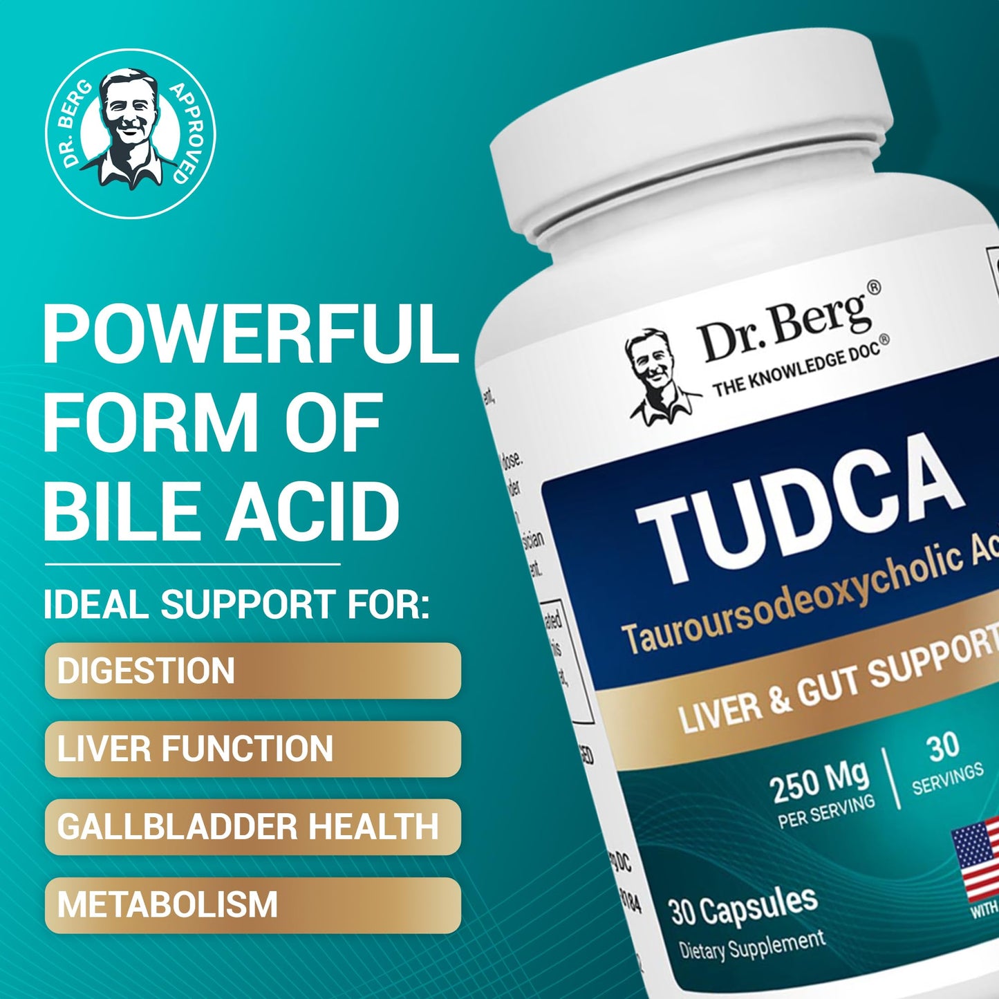 Dr. Berg TUDCA Supplement (Tauroursodeoxycholic Acid) - Powerful Formula for Liver Health, Bile Flow, Gallbladder Support