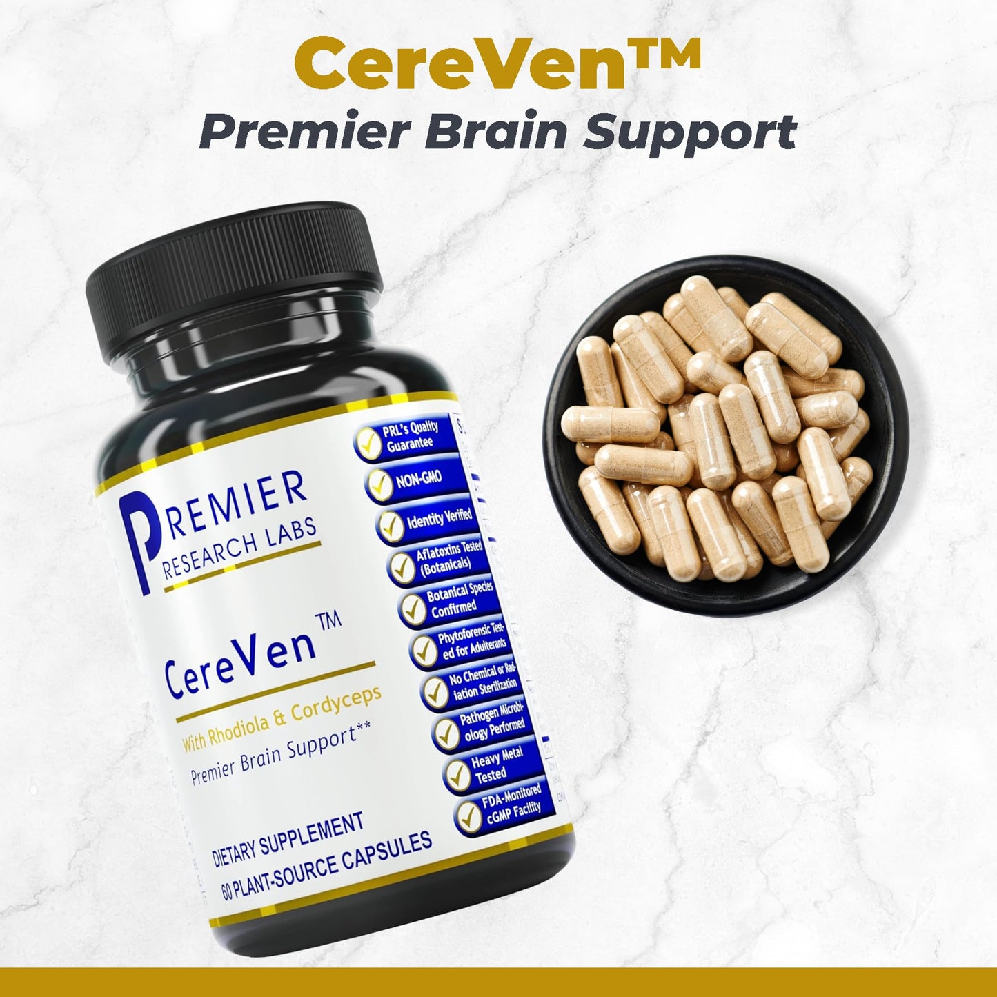 Premier Research Labs CereVen - Herbal Brain Supplement for Memory & Focus Featuring Rhodiola Rosea, Rhodiola Rosea Supplement for Brain Health Support - 60 Vegetarian Capsules Premier Research LabsBuy Supplements Australia