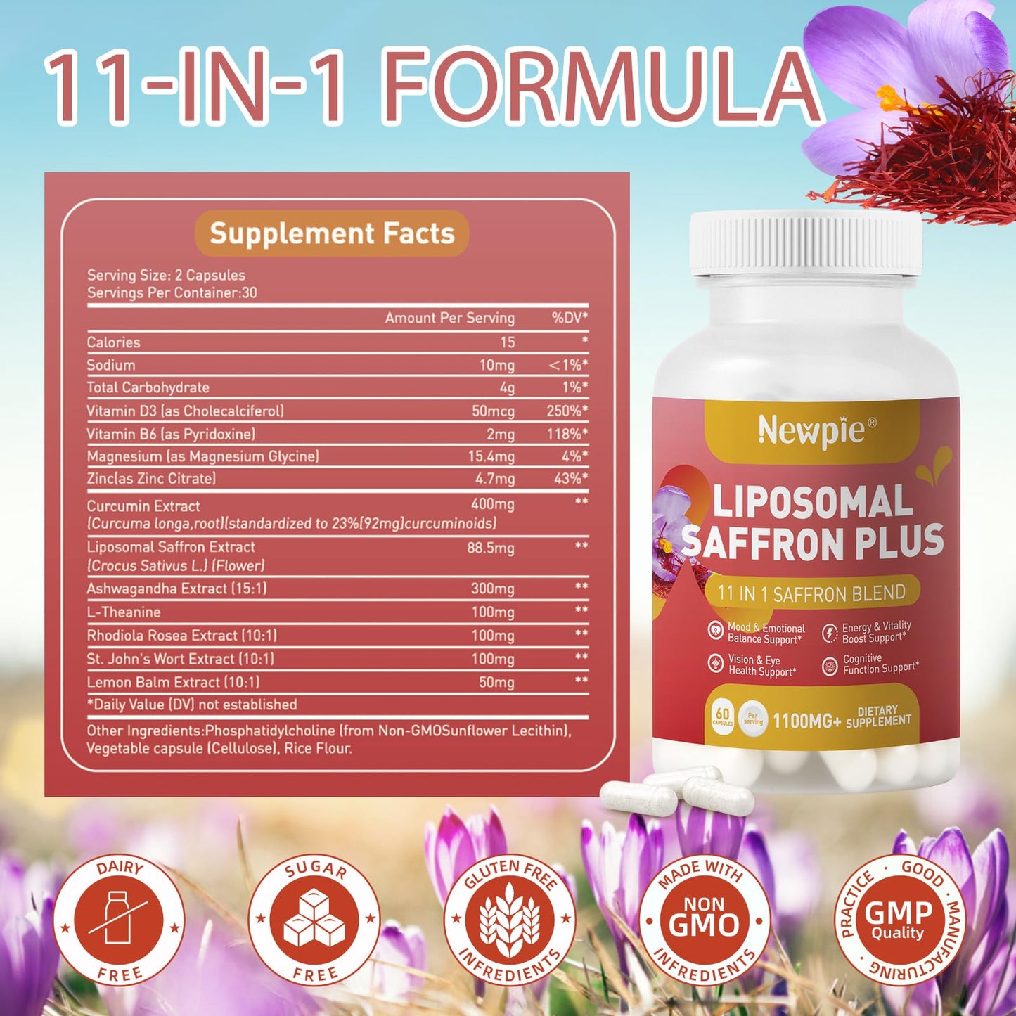 Newpie Saffron Supplements - 100% Pure Saffron Extract Capsules - Natural Mood Enhancer, Supports Eye & Heart Health, Boosts Energy - Premium Supplement for Women & Men(60 Servings (1) NewpieBuy Supplements Australia