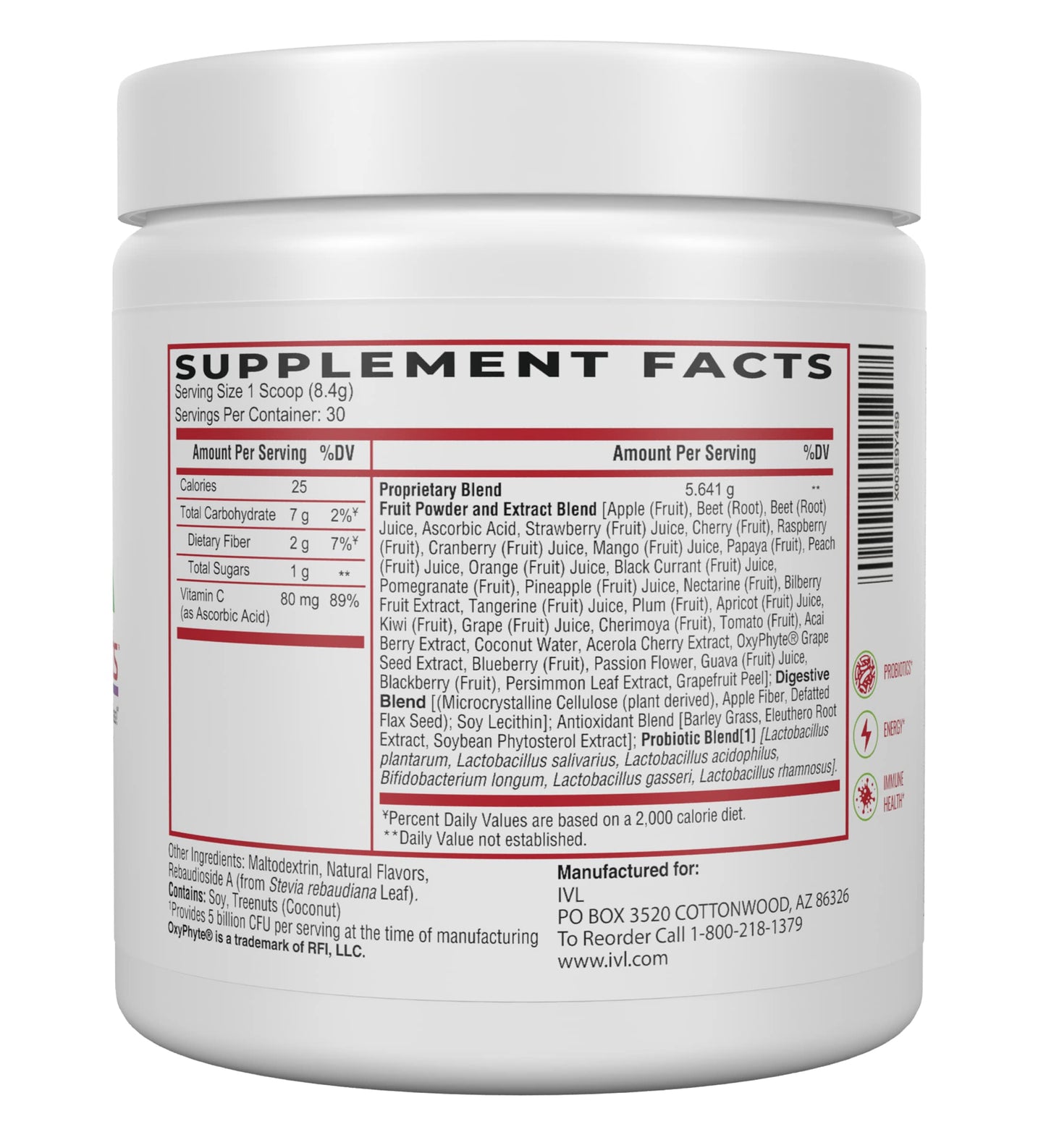 IVL - Phyto Fruits Superfood Powder - Support Energy - Digestive & Probiotic - Antioxidant - Vegan - 40 Fruits and Nutrients Plus 6 Probiotic Strains (30 Servings, 8.88 oz) IVLBuy Supplements Australia