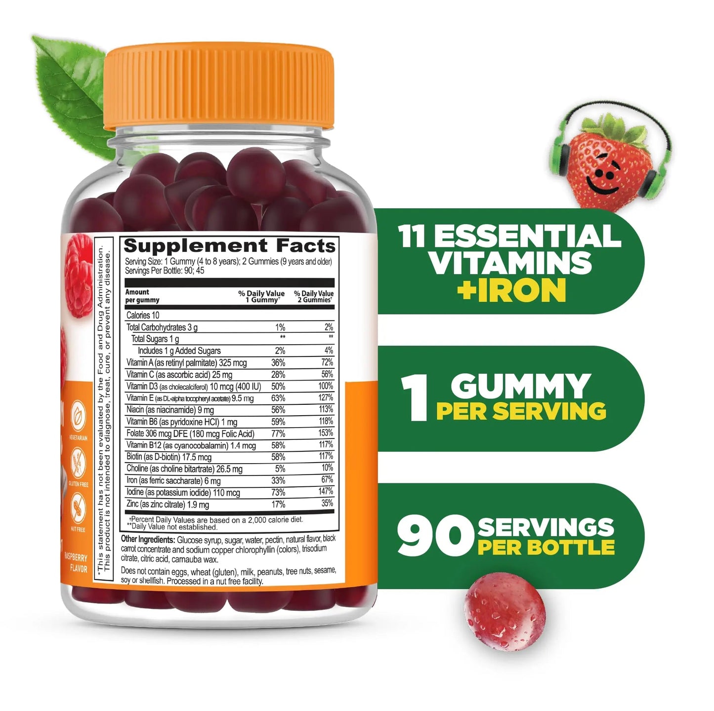 Lifeable Kids Multivitamin with Iron Gummies | Great Tasting Vitamins for Kids | Vegetarian Non-GMO Childrens Multivitamin | 90 Gummies LifeableBuy Supplements Australia
